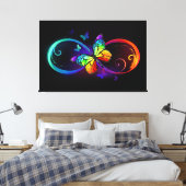 Levendige oneindigheid met een zwarte regenboogvli canvas afdruk (Insitu (Slaapkamer))