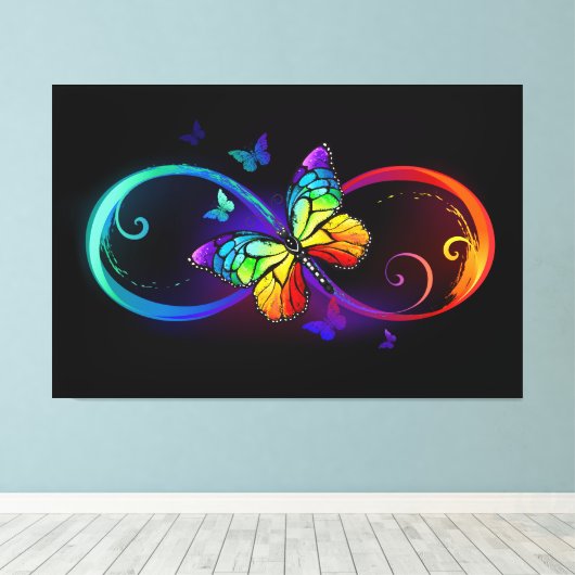 Levendige oneindigheid met een zwarte regenboogvli canvas afdruk (Insitu (Houten vloer))