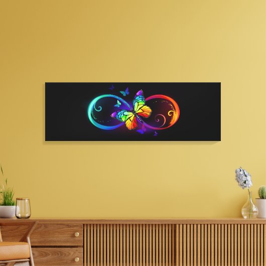 Levendige oneindigheid met een zwarte regenboogvli canvas afdruk (Insitu (Woonkamer))