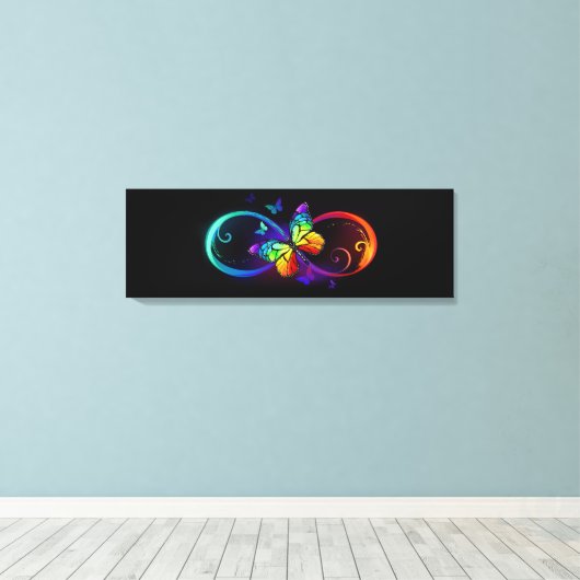 Levendige oneindigheid met een zwarte regenboogvli canvas afdruk (Insitu (Houten vloer))