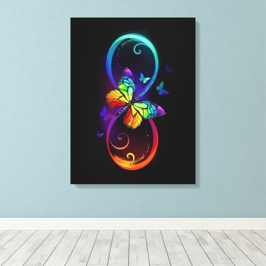 Levendige oneindigheid met een zwarte regenboogvli canvas afdruk (Insitu (Houten vloer))