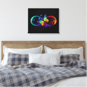 Levendige oneindigheid met een zwarte regenboogvli canvas afdruk (Insitu (Slaapkamer))