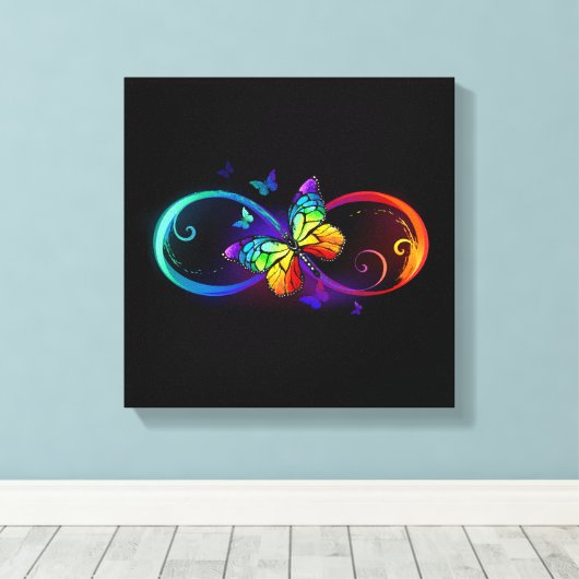 Levendige oneindigheid met een zwarte regenboogvli canvas afdruk (Insitu (Houten vloer))