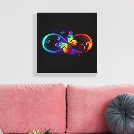 Levendige oneindigheid met een zwarte regenboogvli canvas afdruk (Insitu (Woonkamer))
