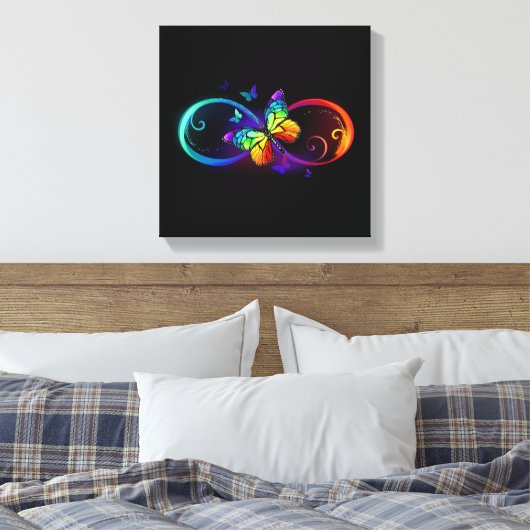 Levendige oneindigheid met een zwarte regenboogvli canvas afdruk (Insitu (Slaapkamer))