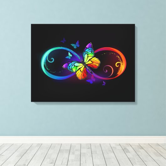Levendige oneindigheid met een zwarte regenboogvli canvas afdruk (Insitu (Houten vloer))