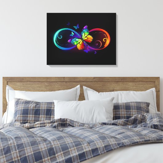 Levendige oneindigheid met een zwarte regenboogvli canvas afdruk (Insitu (Slaapkamer))