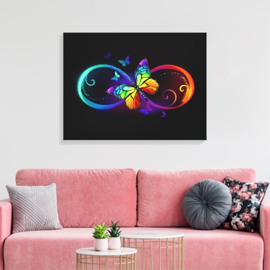 Levendige oneindigheid met een zwarte regenboogvli canvas afdruk (Insitu (Woonkamer))