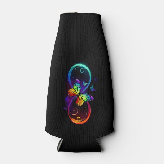Levendige oneindigheid met een zwarte regenboogvli flesjeskoeler (Voorkant)