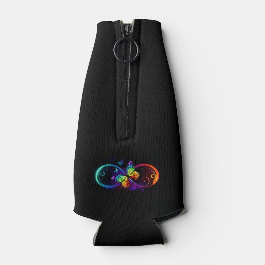 Levendige oneindigheid met een zwarte regenboogvli flesjeskoeler (Achterkant)