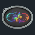 Levendige oneindigheid met een zwarte regenboogvli gesp<br><div class="desc">Multicolor,  helder,  symbool van oneindigheid met regenbooggerichte,  gedetailleerde vlindermonarch. Regenboogvlinder. Regenboogoneindigheid.</div>