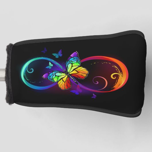 Levendige oneindigheid met een zwarte regenboogvli golfheadcover (Voorkant)