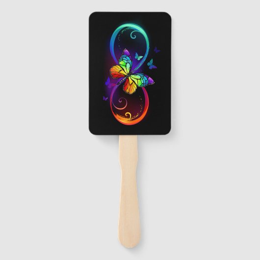 Levendige oneindigheid met een zwarte regenboogvli handwaaier (Achterkant)