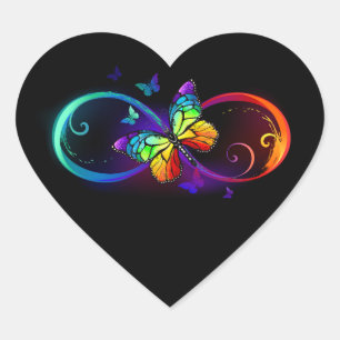 Levendige oneindigheid met een zwarte regenboogvli hart sticker