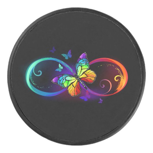 Levendige oneindigheid met een zwarte regenboogvli hockey puck (Voorkant)