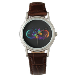 Levendige oneindigheid met een zwarte regenboogvli horloge