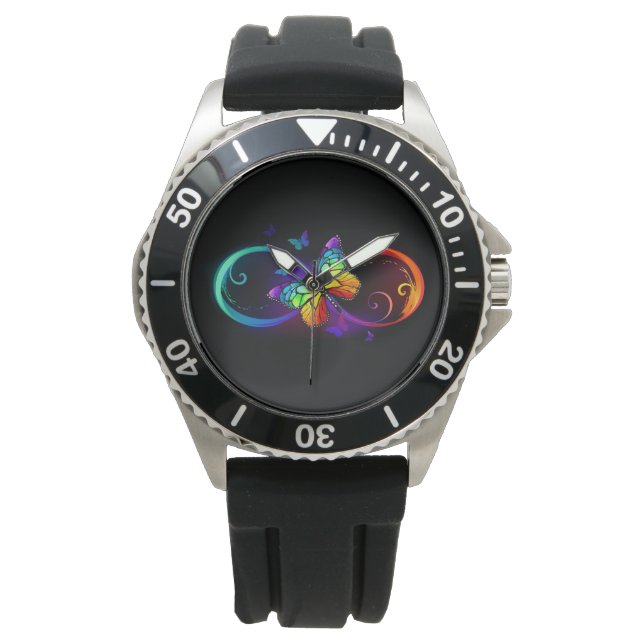 Levendige oneindigheid met een zwarte regenboogvli horloge (Voorkant)