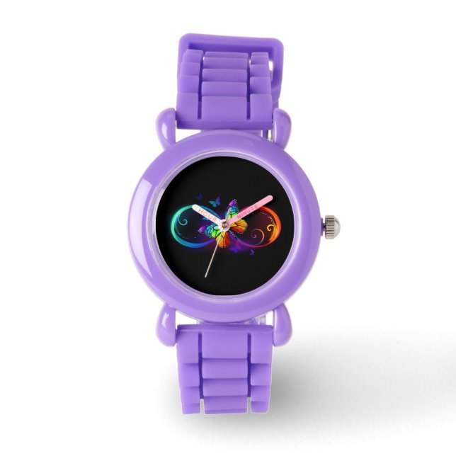 Levendige oneindigheid met een zwarte regenboogvli horloge (Voorkant)
