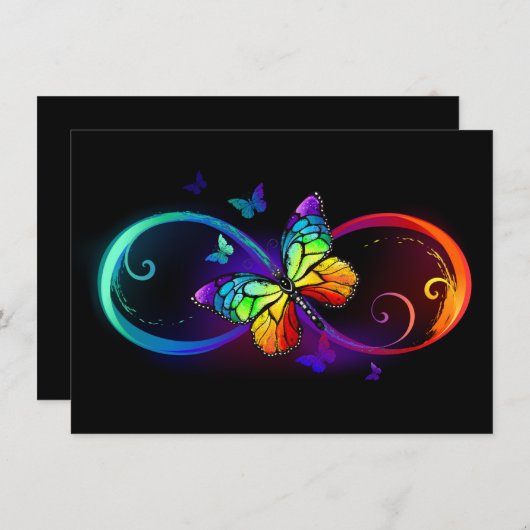 Levendige oneindigheid met een zwarte regenboogvli informatiekaartje (Voorkant / Achterkant)