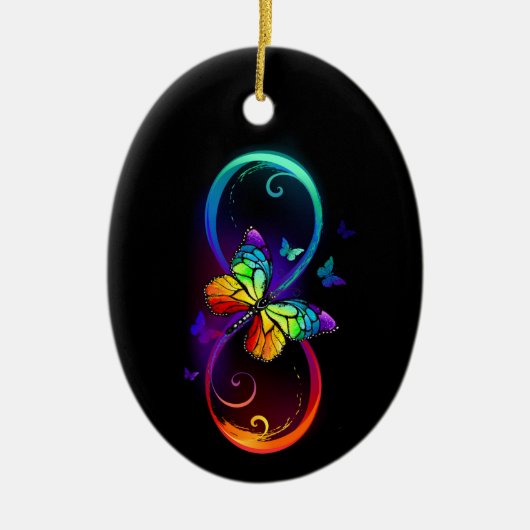 Levendige oneindigheid met een zwarte regenboogvli keramisch ornament (Voorkant)