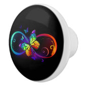 Levendige oneindigheid met een zwarte regenboogvli keramische knop (Rechts)