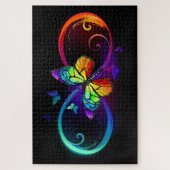 Levendige oneindigheid met een zwarte regenboogvli legpuzzel (Verticaal)