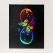 Levendige oneindigheid met een zwarte regenboogvli legpuzzel (Verticaal)