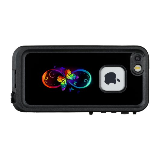 Levendige oneindigheid met een zwarte regenboogvli LifeProof iPhone hoesje (Achterkant (horizontaal))