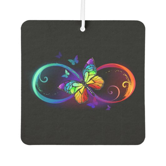 Levendige oneindigheid met een zwarte regenboogvli luchtverfrisser (Voorkant)