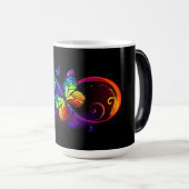 Levendige oneindigheid met een zwarte regenboogvli magische mok (Voorkant rechts)