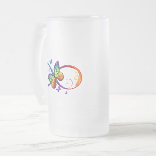 Levendige oneindigheid met een zwarte regenboogvli matglas bierpul (Voorkant links)