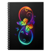 Levendige oneindigheid met een zwarte regenboogvli notitieboek (Voorkant)