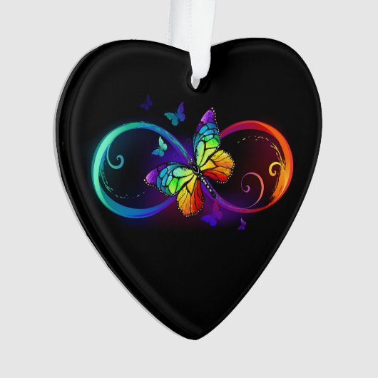 Levendige oneindigheid met een zwarte regenboogvli ornament (voorkant)