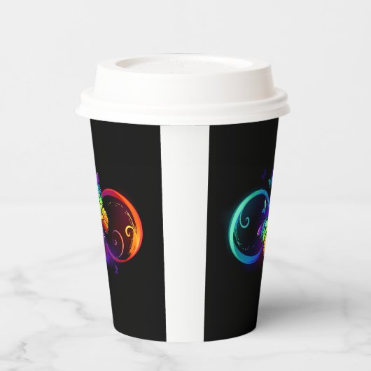 Levendige oneindigheid met een zwarte regenboogvli papieren bekers (Links)