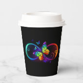 Levendige oneindigheid met een zwarte regenboogvli papieren bekers (Achterkant)