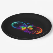 Levendige oneindigheid met een zwarte regenboogvli papieren bordje (Gekanteld)