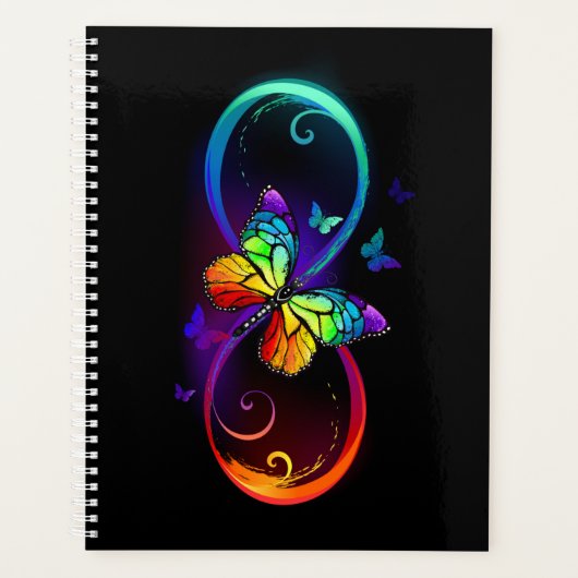 Levendige oneindigheid met een zwarte regenboogvli planner (Voorkant)