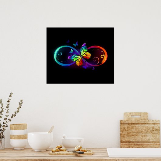 Levendige oneindigheid met een zwarte regenboogvli poster (Keuken)