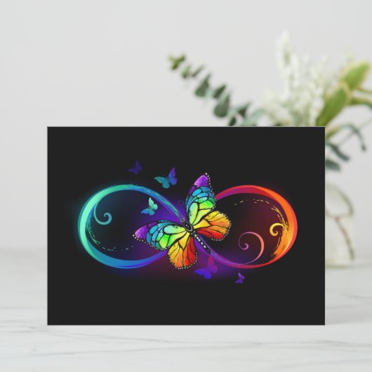 Levendige oneindigheid met een zwarte regenboogvli programmakaart (Staand voorkant)