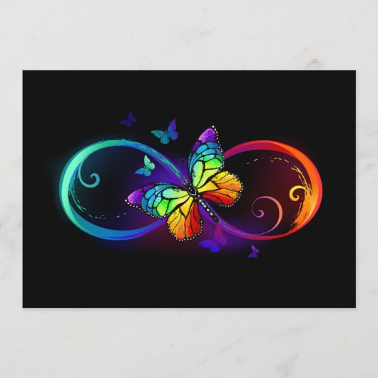 Levendige oneindigheid met een zwarte regenboogvli programmakaart (Voorkant)