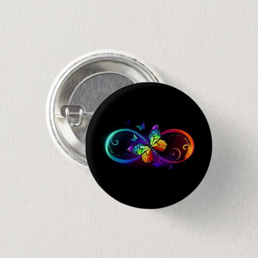 Levendige oneindigheid met een zwarte regenboogvli ronde button 3,2 cm (Voorkant /achterkant)