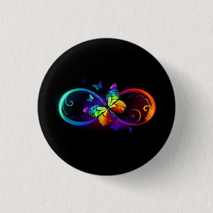 Levendige oneindigheid met een zwarte regenboogvli ronde button 3,2 cm