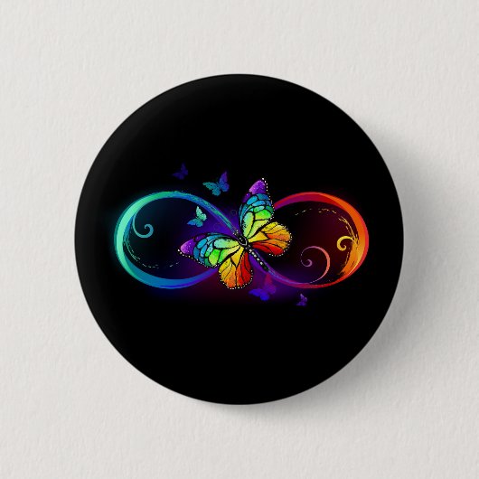 Levendige oneindigheid met een zwarte regenboogvli ronde button 5,7 cm (Voorkant)