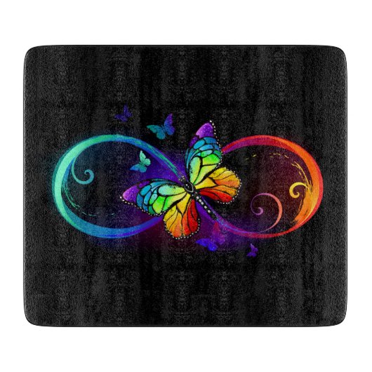 Levendige oneindigheid met een zwarte regenboogvli snijplank (Voorkant)