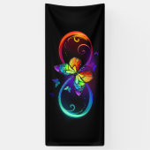 Levendige oneindigheid met een zwarte regenboogvli spandoek (Verticaal)