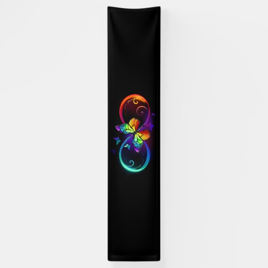 Levendige oneindigheid met een zwarte regenboogvli spandoek (Verticaal)