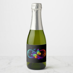 Levendige oneindigheid met een zwarte regenboogvli sparkling wijnetiket