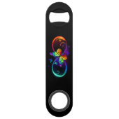 Levendige oneindigheid met een zwarte regenboogvli speed flessenopener (Voorkant)