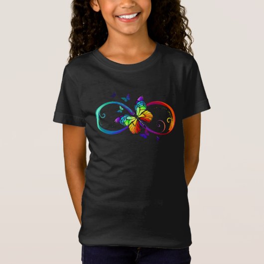 Levendige oneindigheid met een zwarte regenboogvli t-shirt (Voorkant)