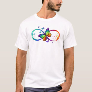 Levendige oneindigheid met een zwarte regenboogvli t-shirt